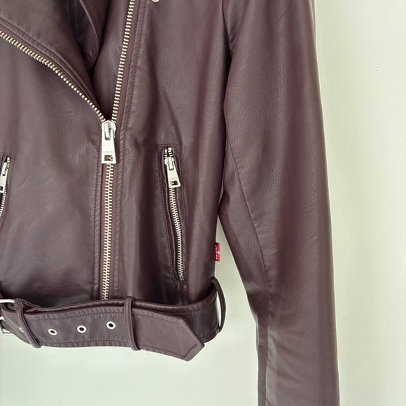 Levi's Faux Leather Moto Jacket XS Burgundy - Picture 5 of 10